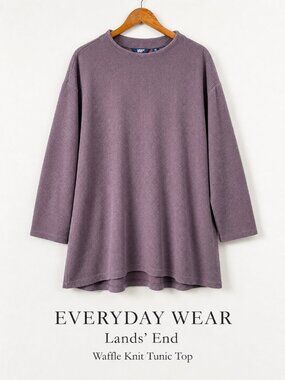 Lands’ End Waffle Knit Tunic Top 3X Plum Textured Cozy Pullover